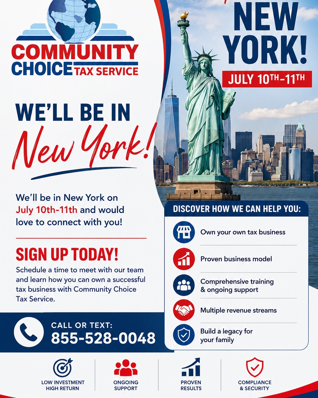 📍 That's a wrap on Chicago! Thank you to everyone who stopped by the Community Choice Tax Service booth at the IRS Tax Forum. We enjoyed connecting with tax professionals from across the country, sharing ideas, and introducing our franchise opportunity.

Up next... NEW YORK!🗽 We will be in New York, July 10th-11th and if you want to meet the team, learn about the Community Choice Tax franchise, and discover how you can build a successful tax business with a proven system and ongoing support.

📞Call or Text: 855-528-0048 Community Choice Tax Service for the location. Make an Impact. Build a Legacy.

#NewYork #Chicago #CommunityChoiceTax #TaxFranchise #BusinessOwnership #TaxProfessionals #Entrepreneurship #BuildALegacy